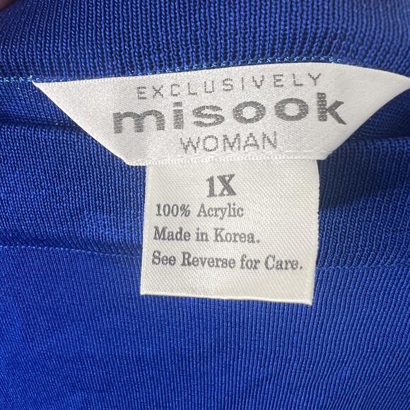 Exclusively Misook Skirt Womens 1X Blue Knit Pull On Elastic Waist Side Slit - Picture 3 of 8